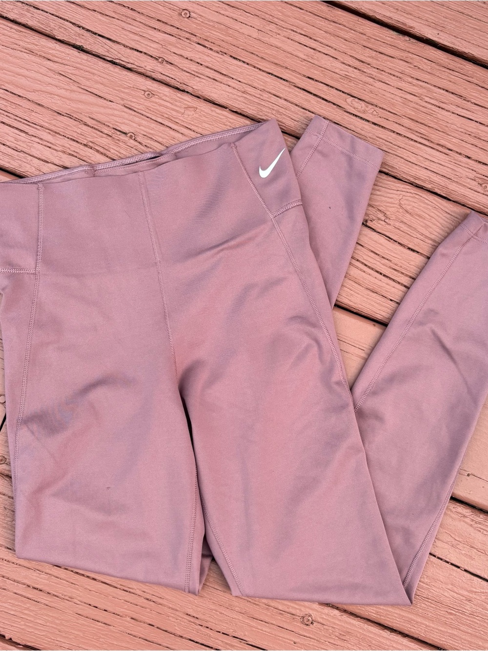 Women’s S Nike Mauve High-Rise Leggings with White Swoosh Athletic Workout Pants